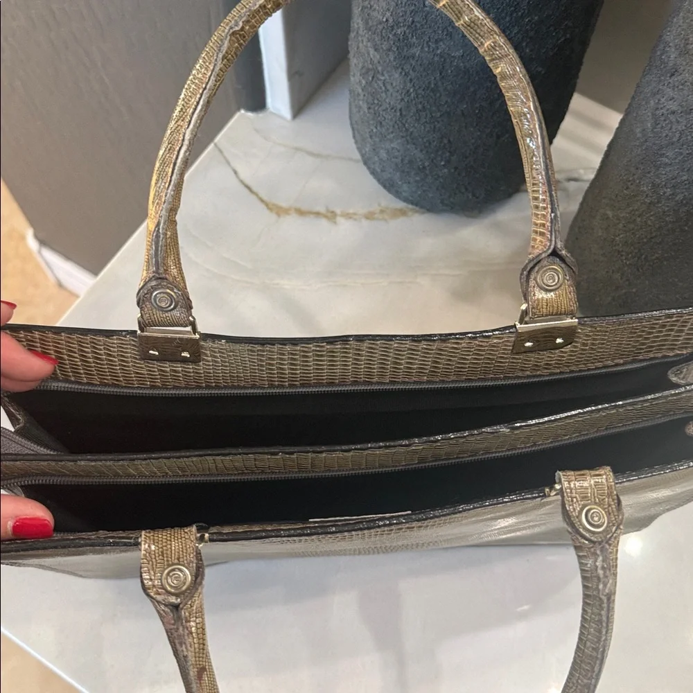 Vintage Mido Top Handle Handbag 1950s 1960s Reptile Embossed Taupe Structured